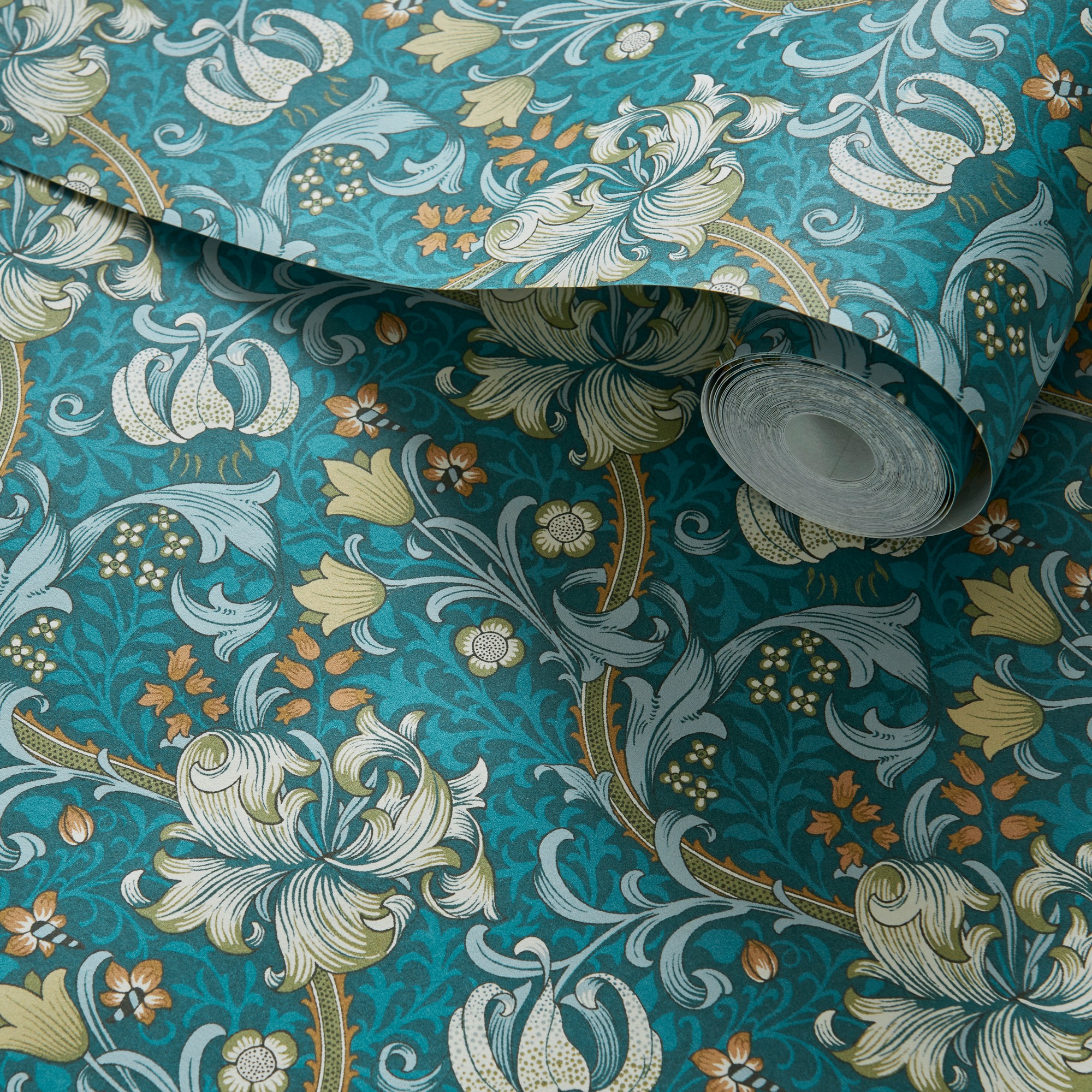 Golden Lily Wallpaper W017403 By Clarke Clarke In Teal Blue